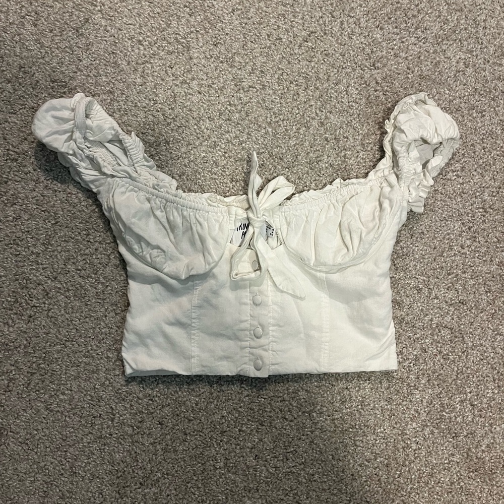 Princess Polly White Off-Shoulder Tie-Front Crop Top